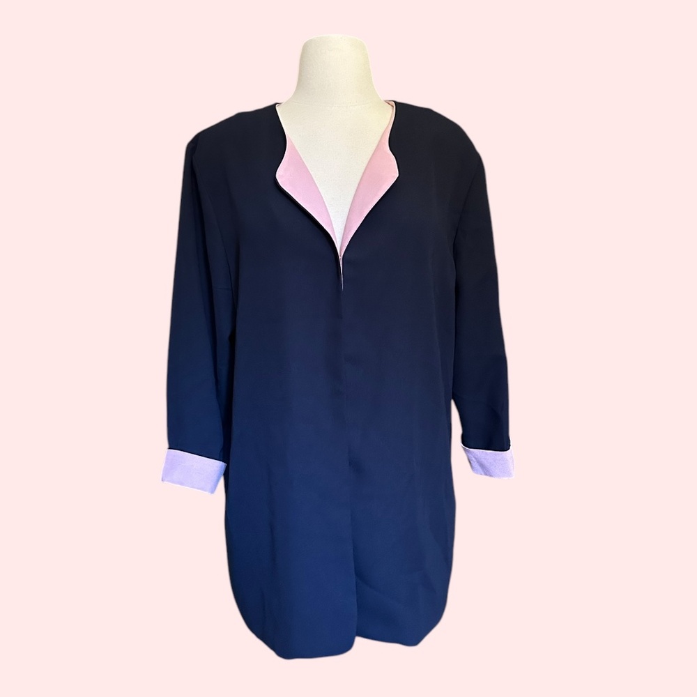 Vintage black (navy?) and pink lightweight career wear business casual‎ blazer